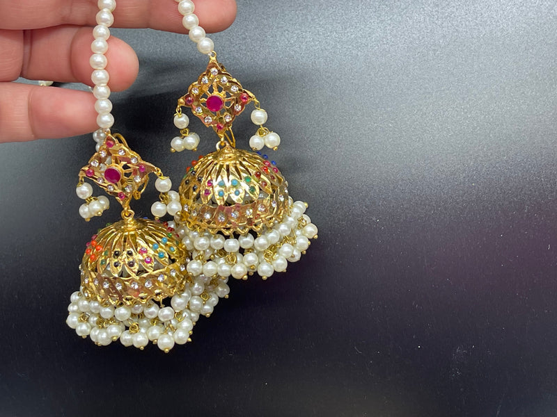 Multi Colour Pearl Necklace Set with Jhumka Style Earrings - Necklaces by GTA Desi Store