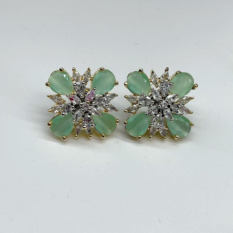 American Diamond stud Earrings - Sea Green - by GTA Desi Store