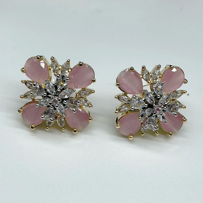 American Diamond stud Earrings - Baby Pink - by GTA Desi Store