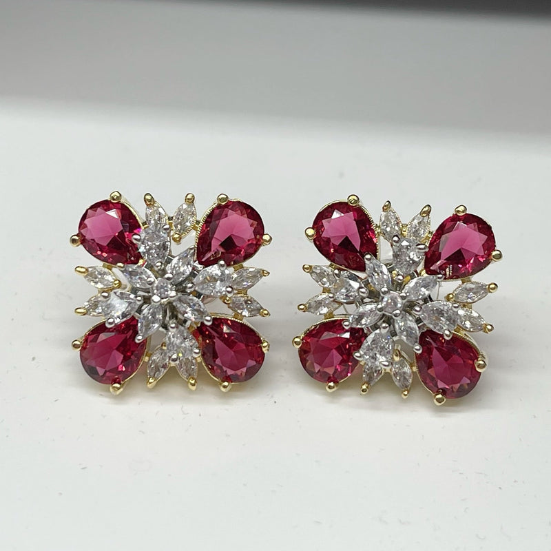 American Diamond stud Earrings - Pink - by GTA Desi Store