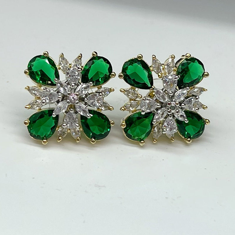 American Diamond stud Earrings - Green - by GTA Desi Store