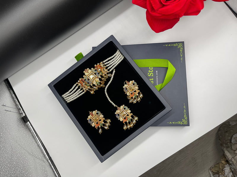 Multicolor Choker Set, Colorful Jewellery Set - Necklaces by GTA Desi Store