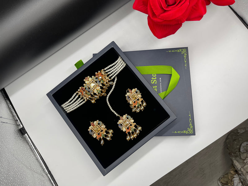 Multicolor Choker Set, Colorful Jewellery Set - Necklaces by GTA Desi Store