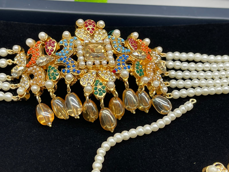 Multicolor Choker Set, Colorful Jewellery Set - Necklaces by GTA Desi Store