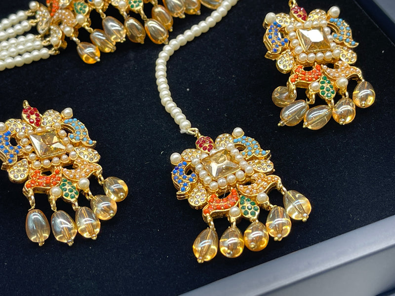 Multicolor Choker Set, Colorful Jewellery Set - Necklaces by GTA Desi Store
