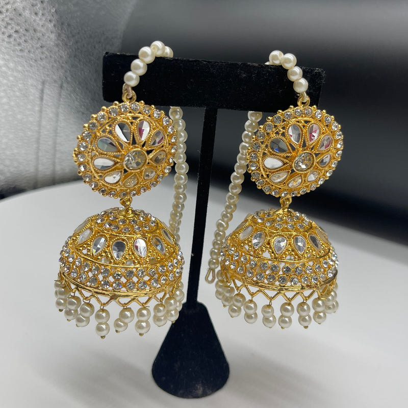 Golden Jhumka Style Earrings with Pearls - Earrings by GTA Desi Store