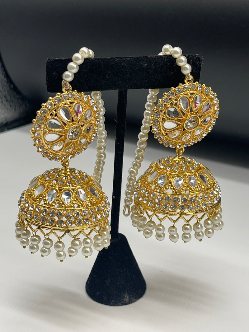 Golden Jhumka Style Earrings with Pearls - Earrings by GTA Desi Store