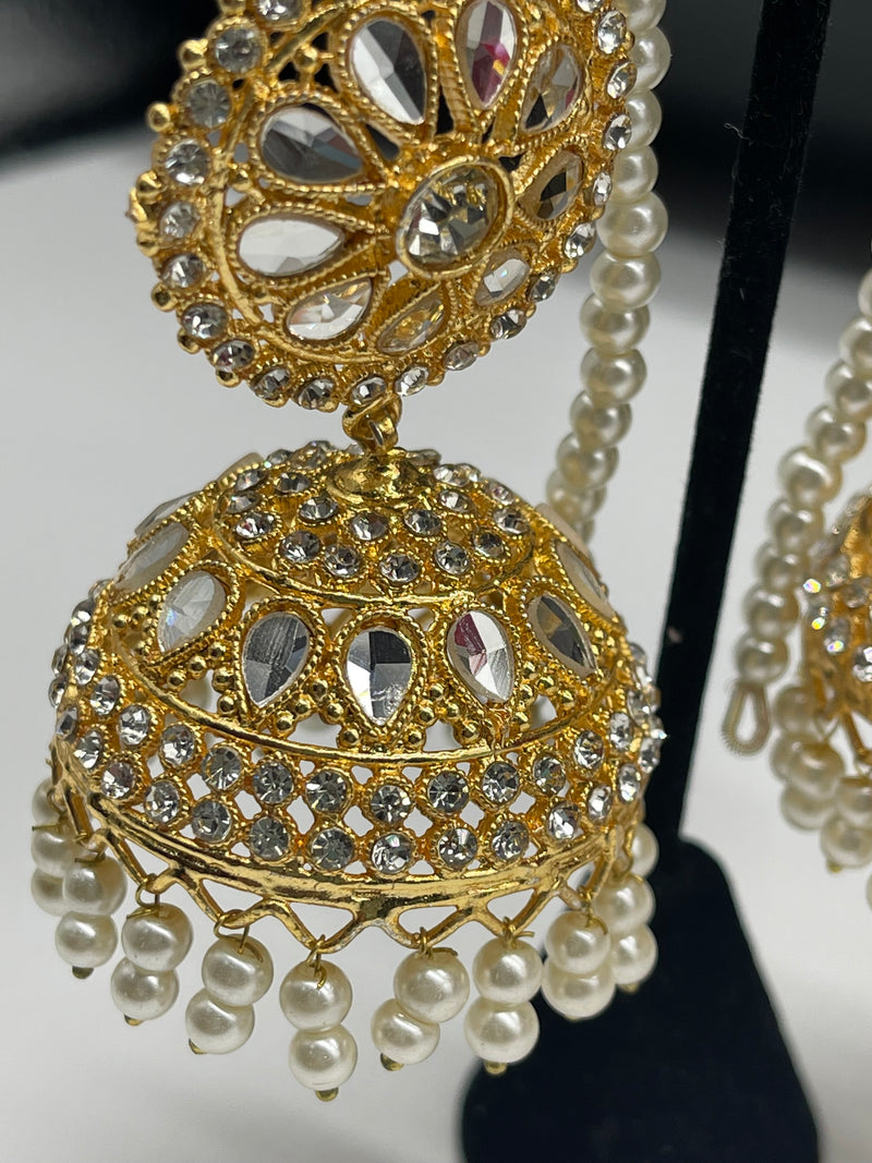 Golden Jhumka Style Earrings with Pearls - Earrings by GTA Desi Store