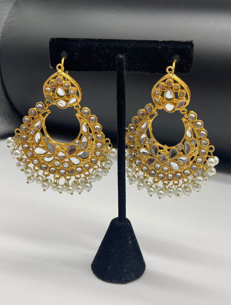 Gold Earrings with White Pearls - Earrings by GTA Desi Store