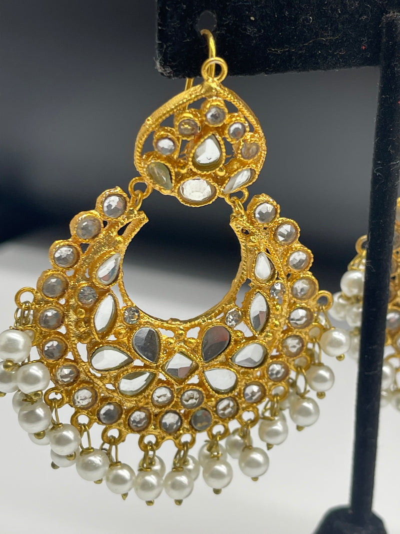 Gold Earrings with White Pearls - Earrings by GTA Desi Store