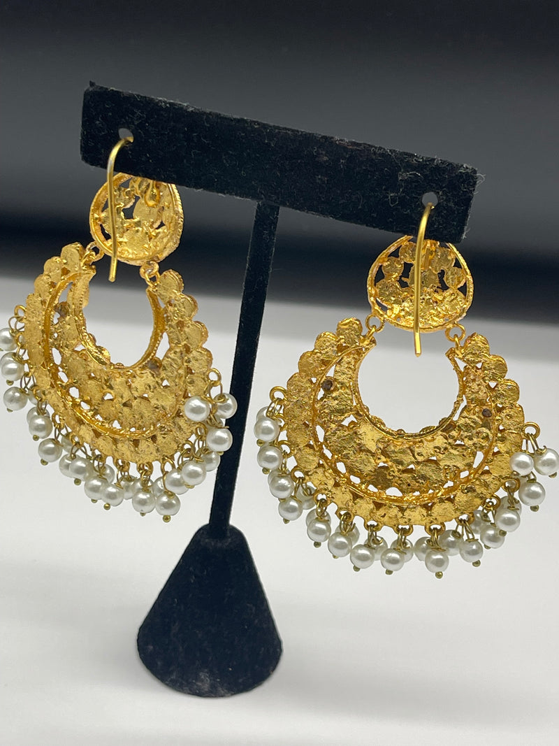 Gold Earrings with White Pearls - Earrings by GTA Desi Store