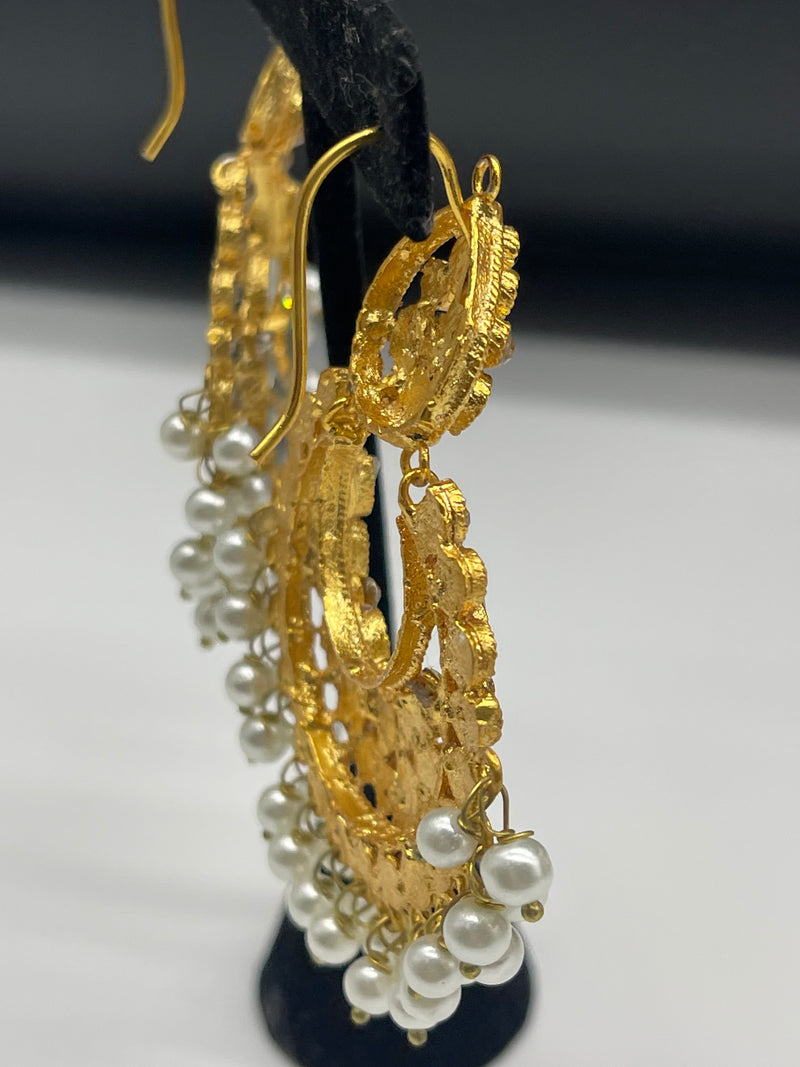 Gold Earrings with White Pearls - Earrings by GTA Desi Store