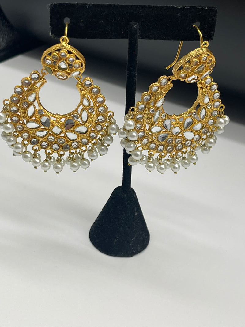 Gold Earrings with White Pearls - Earrings by GTA Desi Store