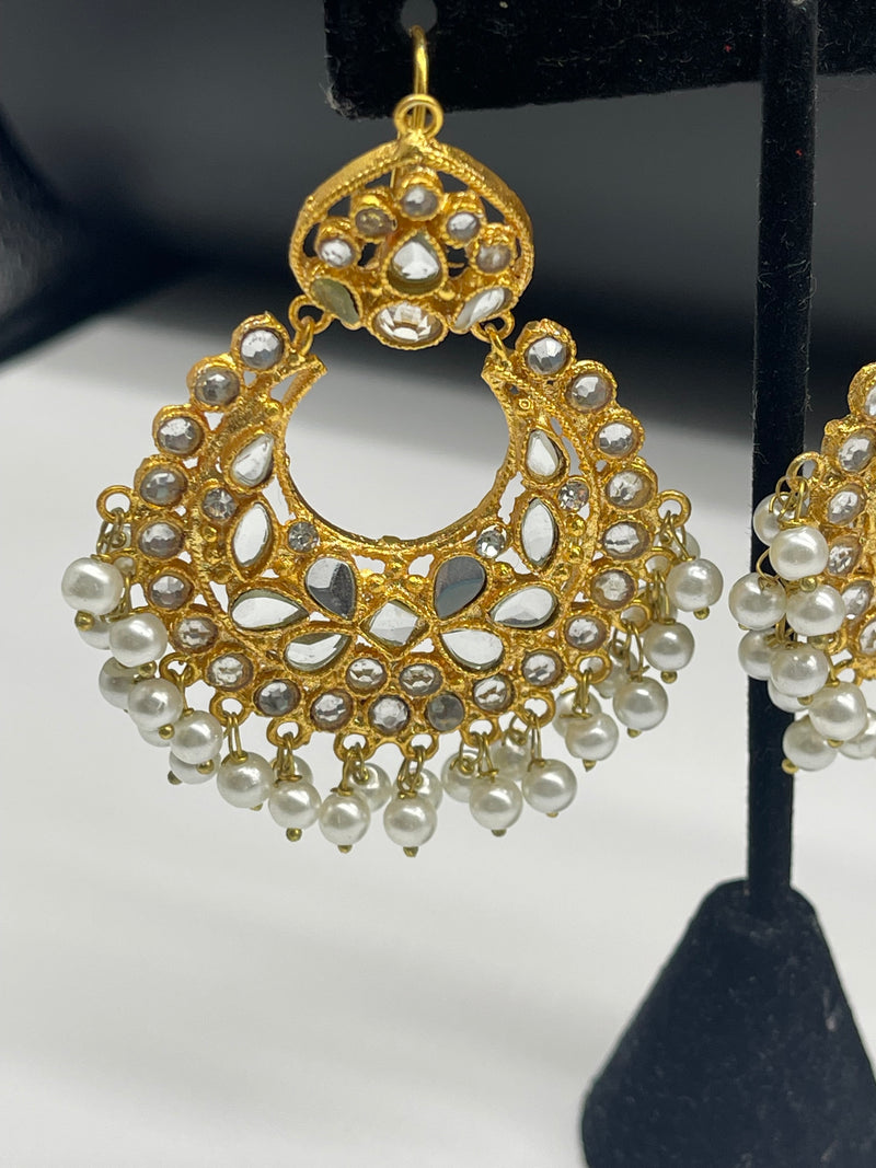 Gold Earrings with White Pearls - Earrings by GTA Desi Store