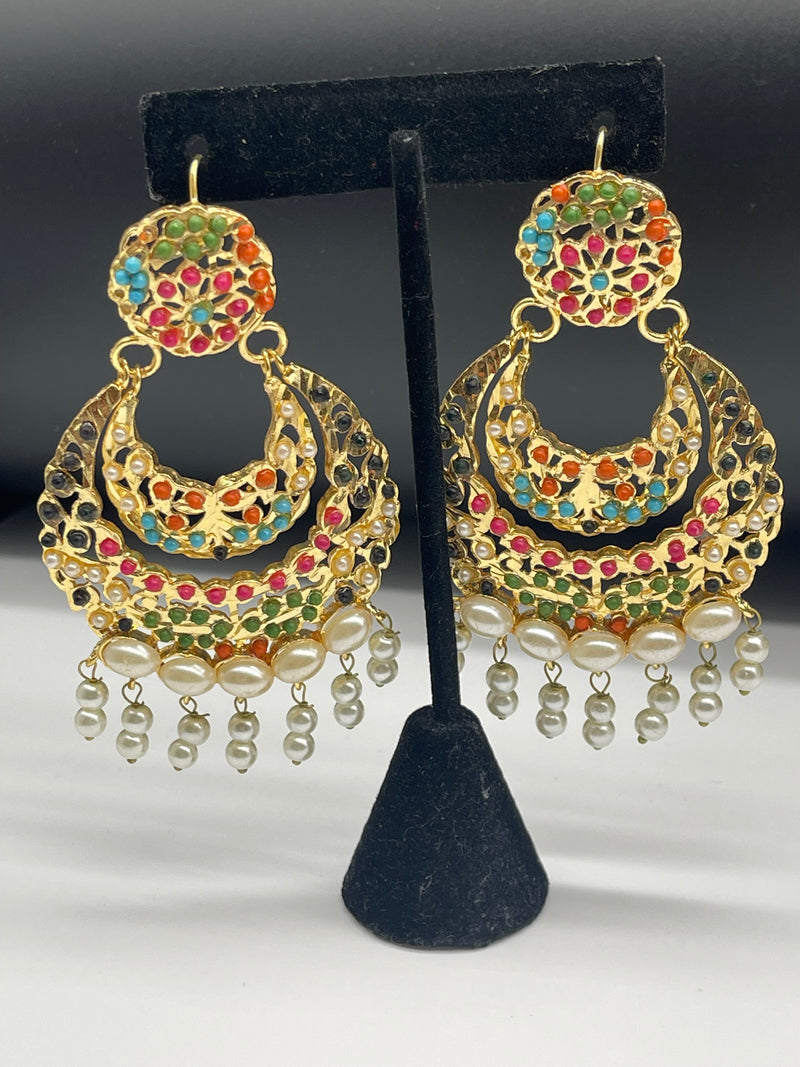 Beautiful Multi Color Earrings Golden Colorful Earrings - White - Earrings by GTA Desi Store