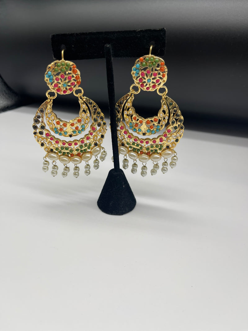 Beautiful Multi Color Earrings Golden Colorful Earrings - Earrings by GTA Desi Store