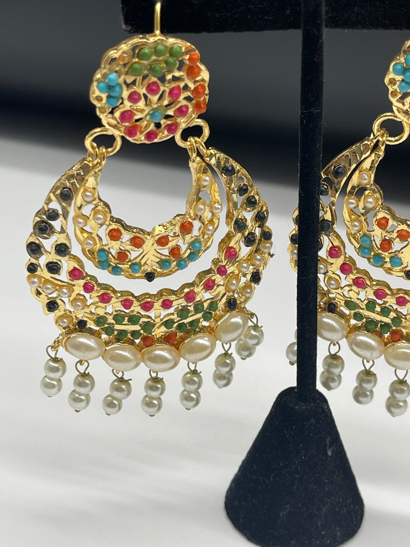 Beautiful Multi Color Earrings Golden Colorful Earrings - Earrings by GTA Desi Store