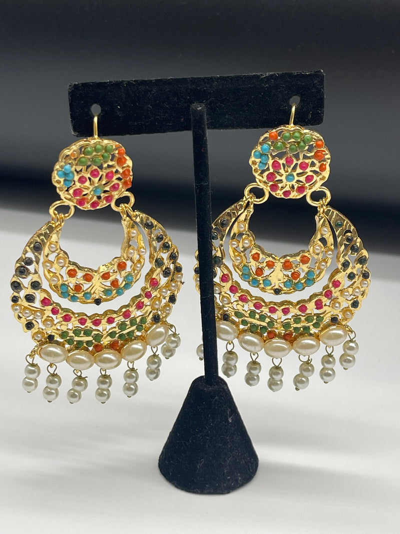 Beautiful Multi Color Earrings Golden Colorful Earrings - Earrings by GTA Desi Store