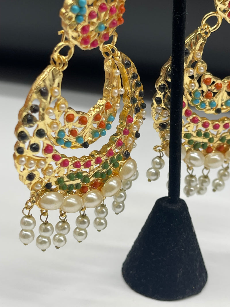 Beautiful Multi Color Earrings Golden Colorful Earrings - Earrings by GTA Desi Store