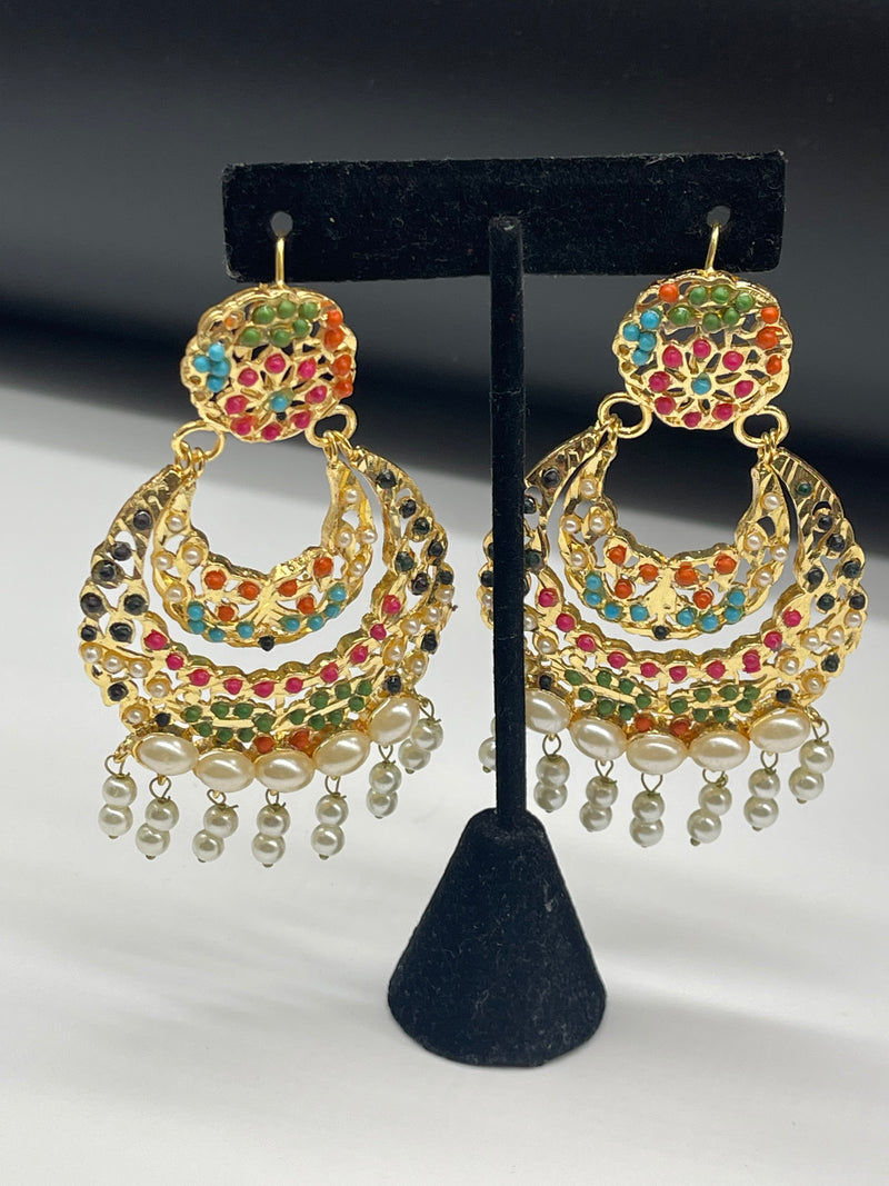Beautiful Multi Color Earrings Golden Colorful Earrings - Earrings by GTA Desi Store