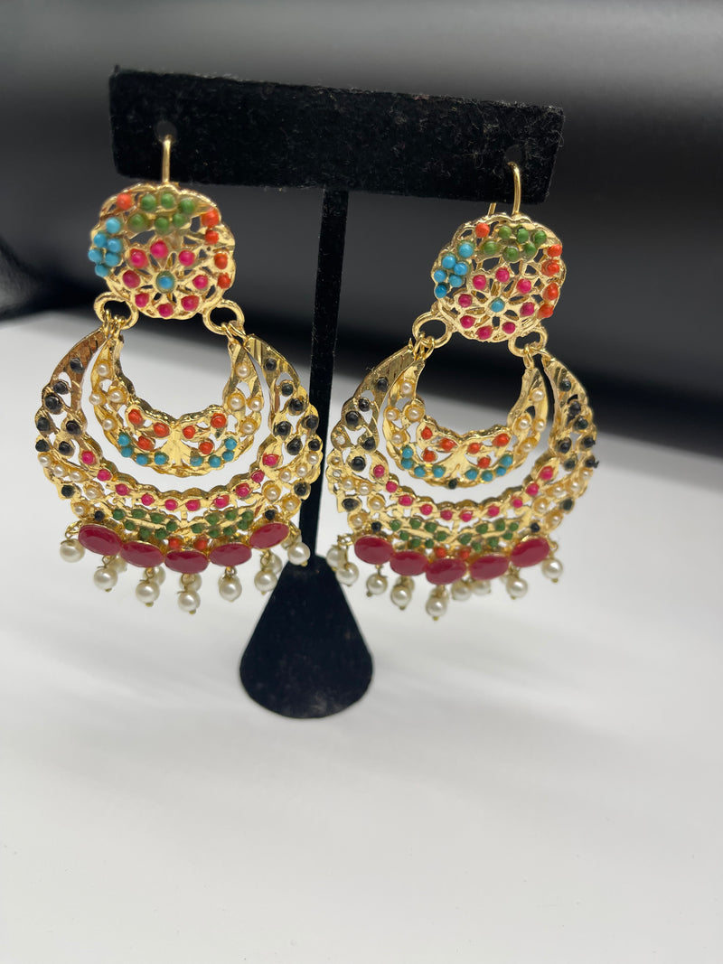 Beautiful Multi Color Earrings Golden Colorful Earrings - Earrings by GTA Desi Store