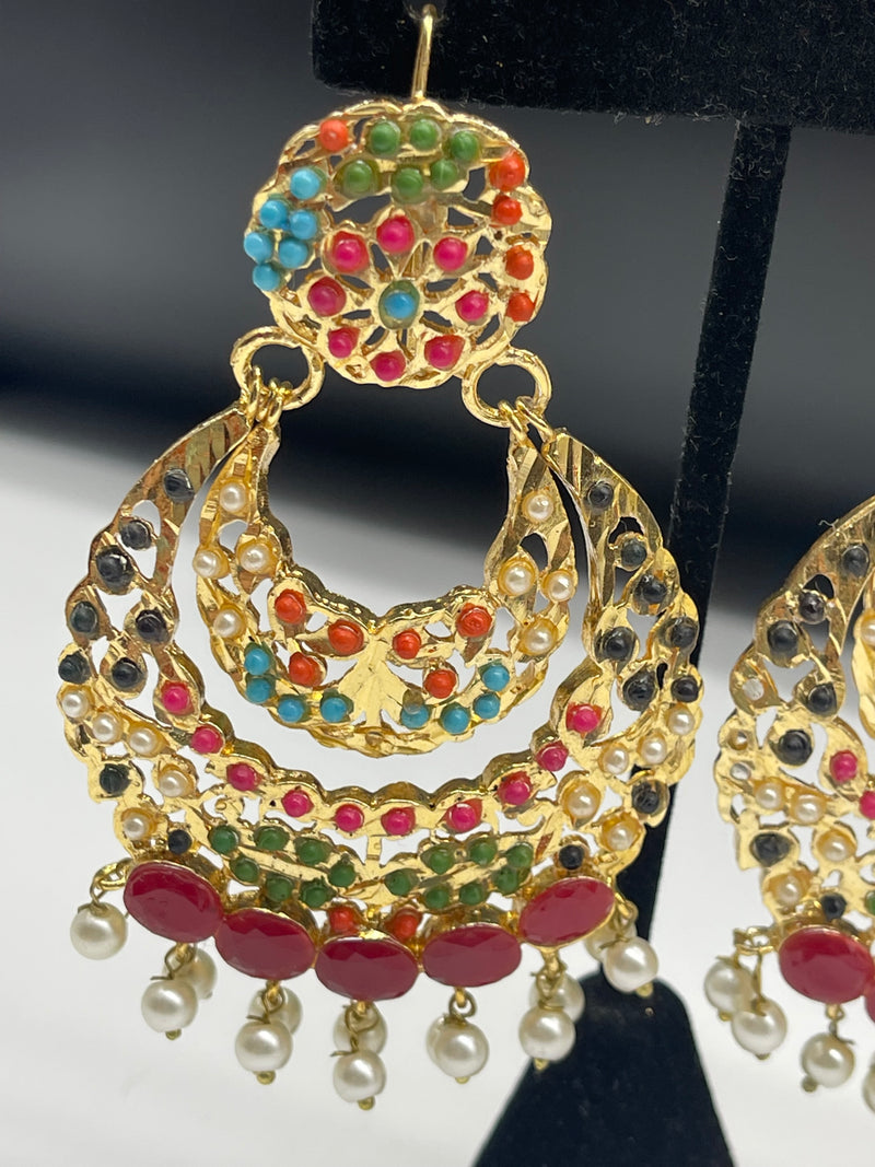 Beautiful Multi Color Earrings Golden Colorful Earrings - Earrings by GTA Desi Store