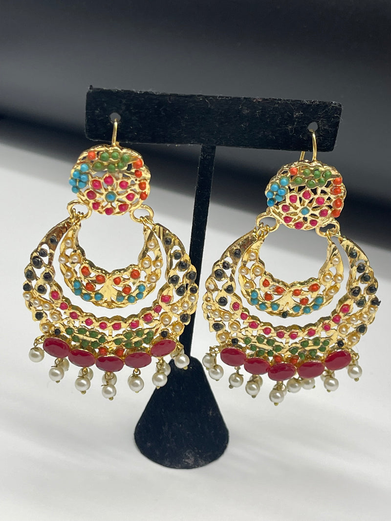 Beautiful Multi Color Earrings Golden Colorful Earrings - Maroon - Earrings by GTA Desi Store