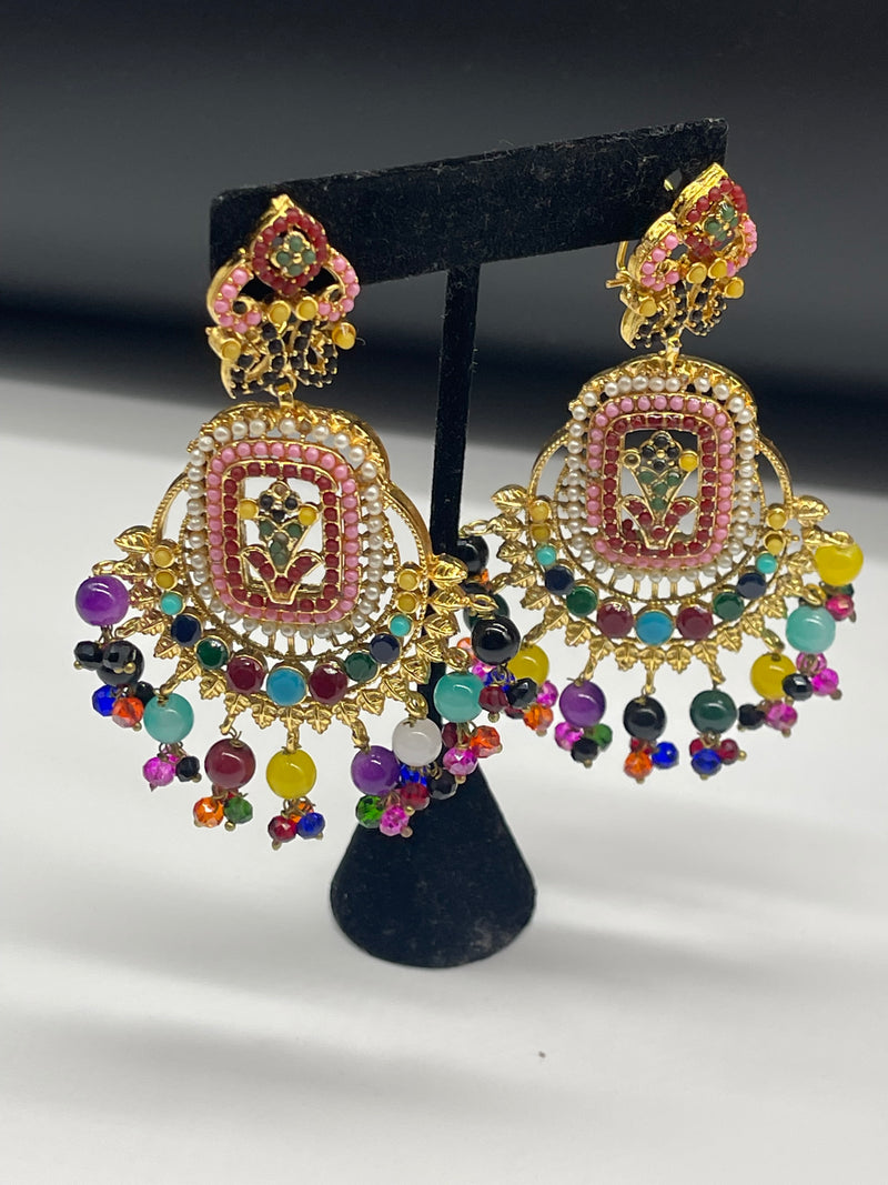 Beautiful Multi Color Earrings Golden Colorful Earrings - Earrings by GTA Desi Store
