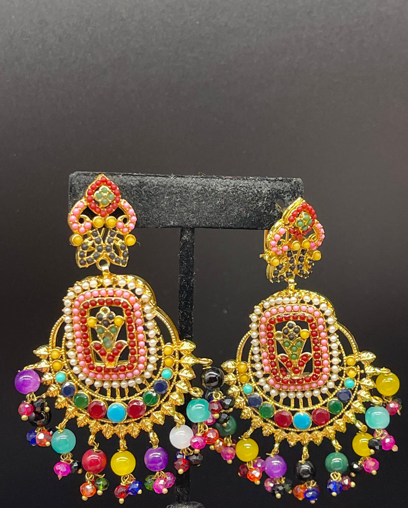 Beautiful Multi Color Earrings Golden Colorful Earrings - Earrings by GTA Desi Store