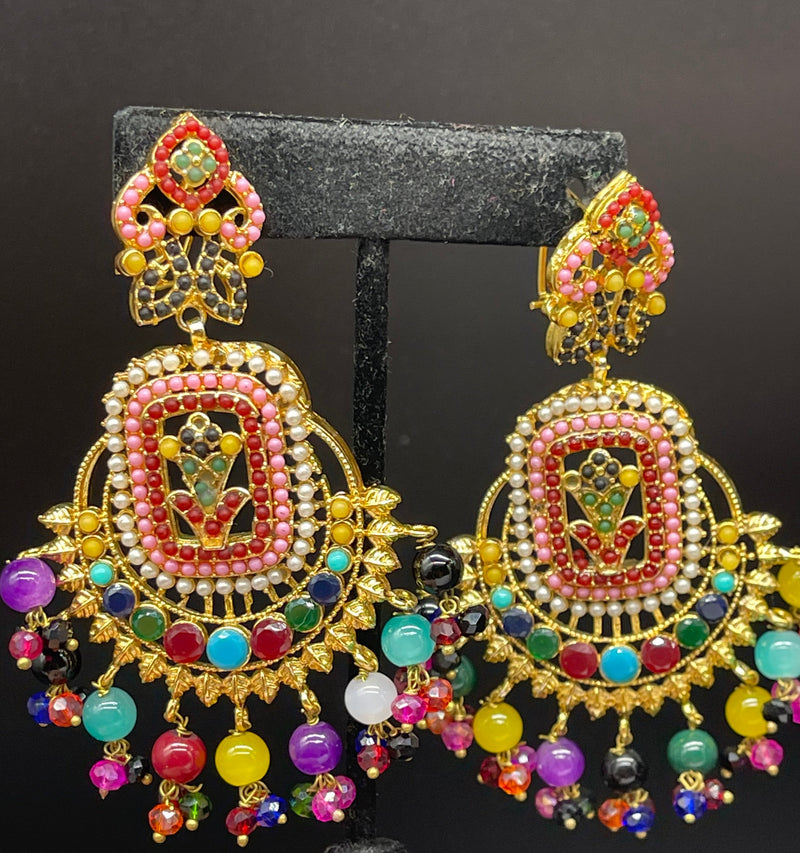 Beautiful Multi Color Earrings Golden Colorful Earrings - Earrings by GTA Desi Store
