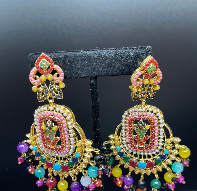 Beautiful Multi Color Earrings Golden Colorful Earrings - Earrings by GTA Desi Store