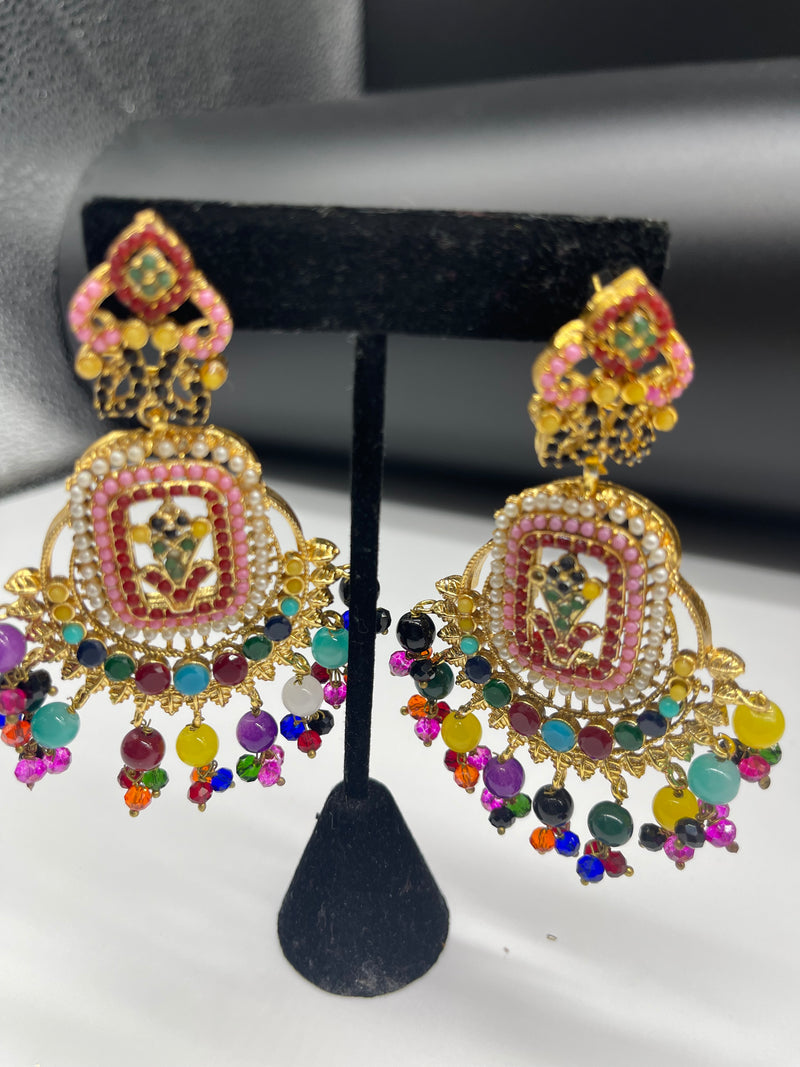 Beautiful Multi Color Earrings Golden Colorful Earrings - Earrings by GTA Desi Store