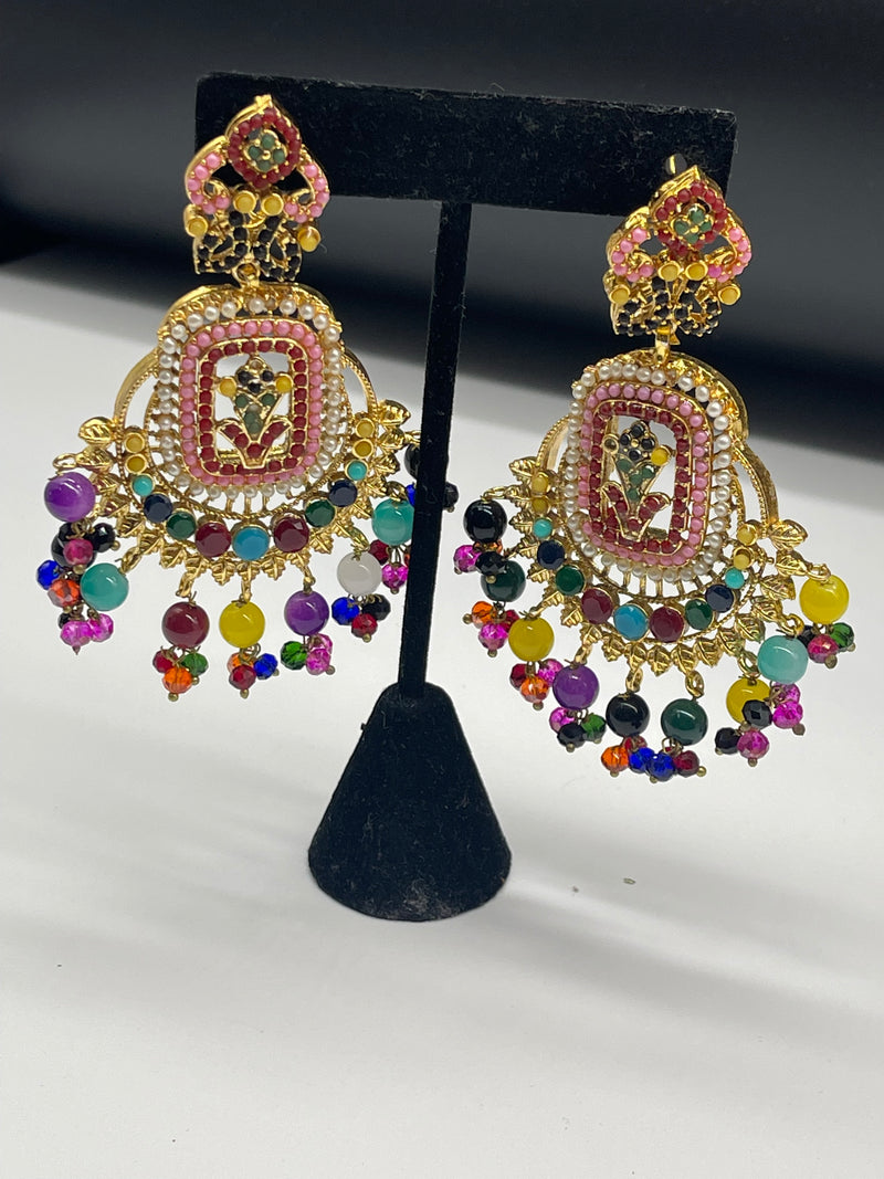 Beautiful Multi Color Earrings Golden Colorful Earrings - Earrings by GTA Desi Store