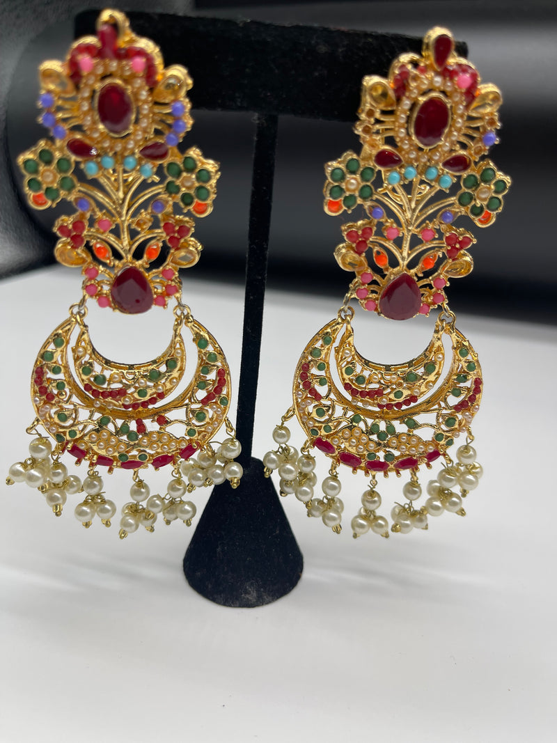 Multi Color Earrings Golden Colorful Earrings - Earrings by GTA Desi Store