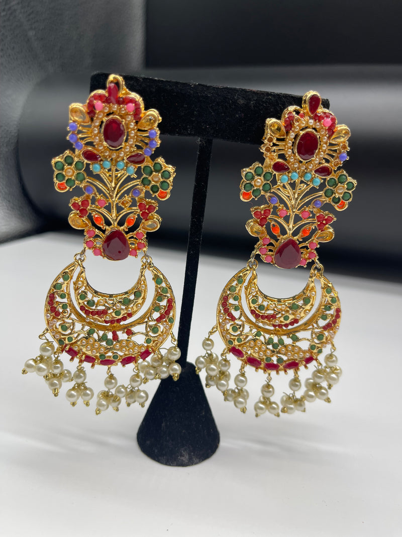 Multi Color Earrings Golden Colorful Earrings - Earrings by GTA Desi Store