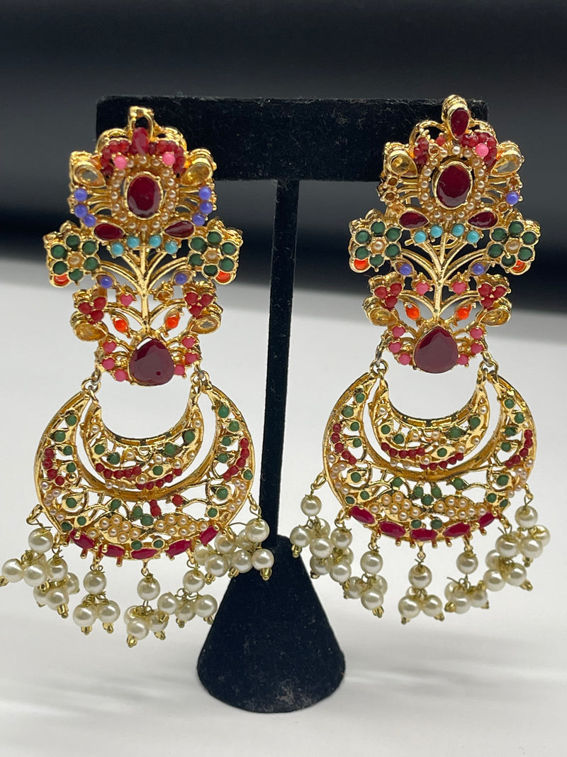 Multi Color Earrings Golden Colorful Earrings - Earrings by GTA Desi Store