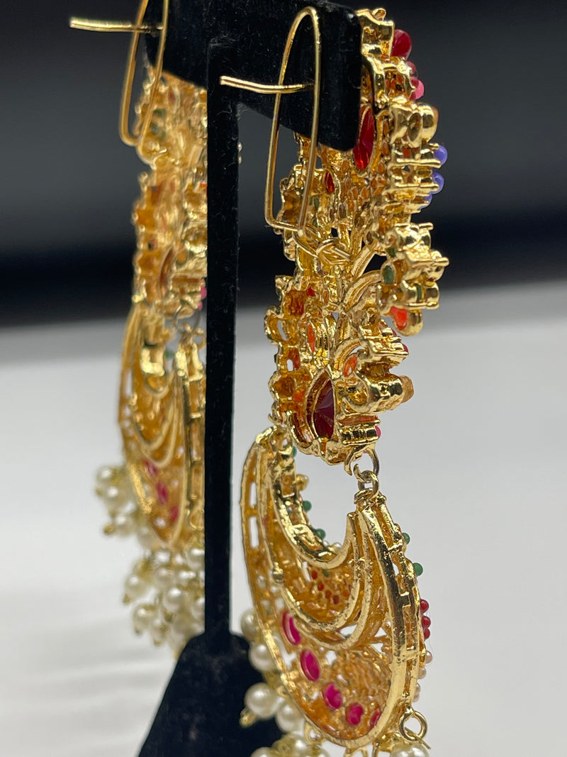 Multi Color Earrings Golden Colorful Earrings - Earrings by GTA Desi Store