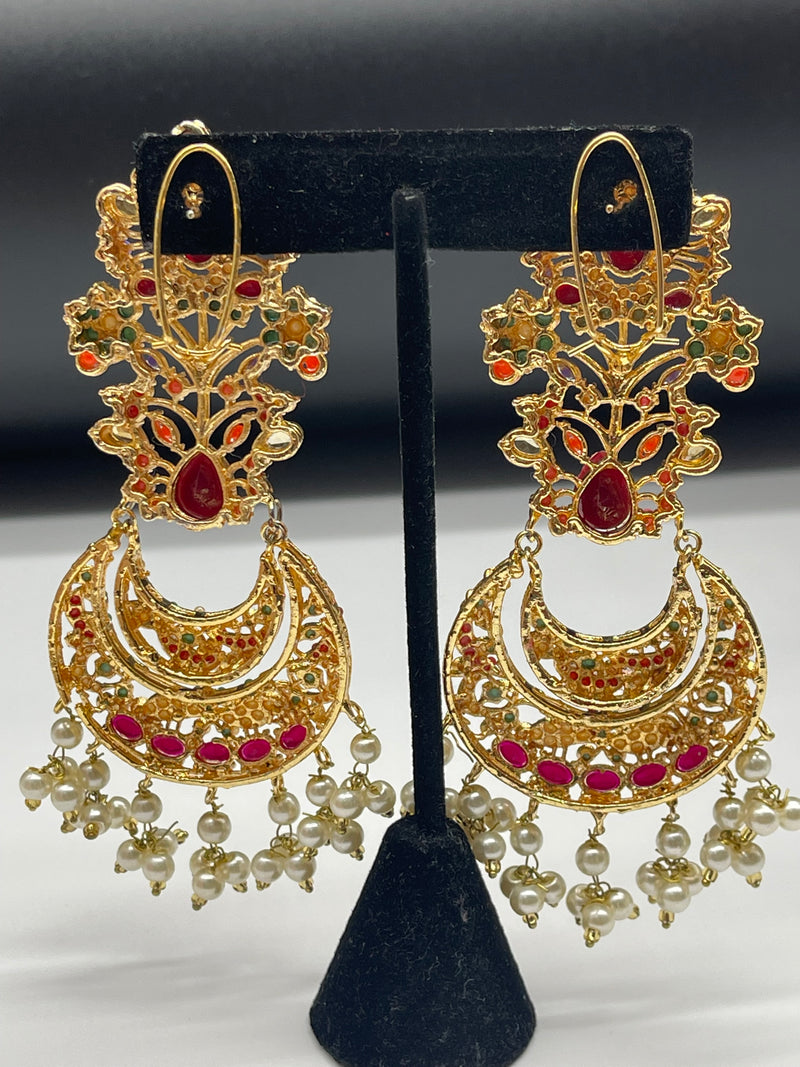 Multi Color Earrings Golden Colorful Earrings - Earrings by GTA Desi Store