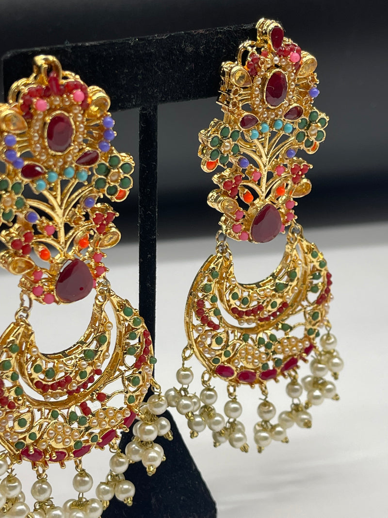 Multi Color Earrings Golden Colorful Earrings - Earrings by GTA Desi Store