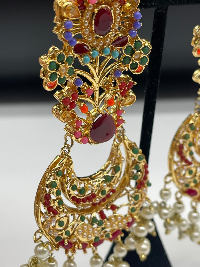 Multi Color Earrings Golden Colorful Earrings - Earrings by GTA Desi Store