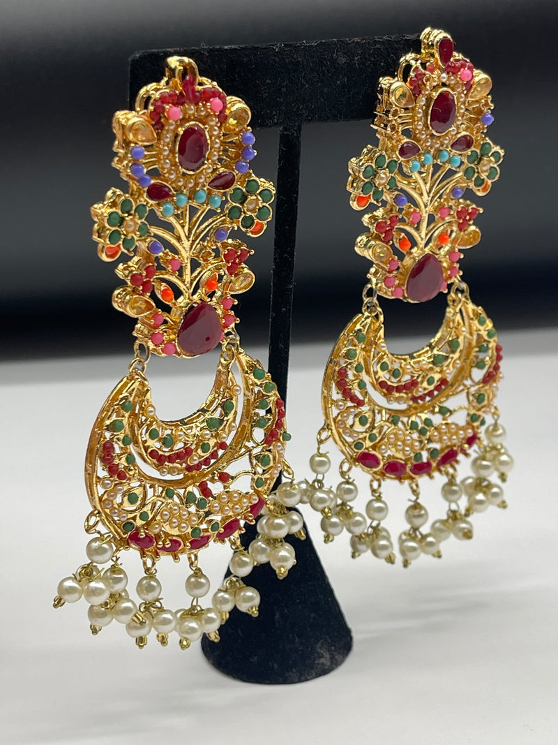 Multi Color Earrings Golden Colorful Earrings - Earrings by GTA Desi Store
