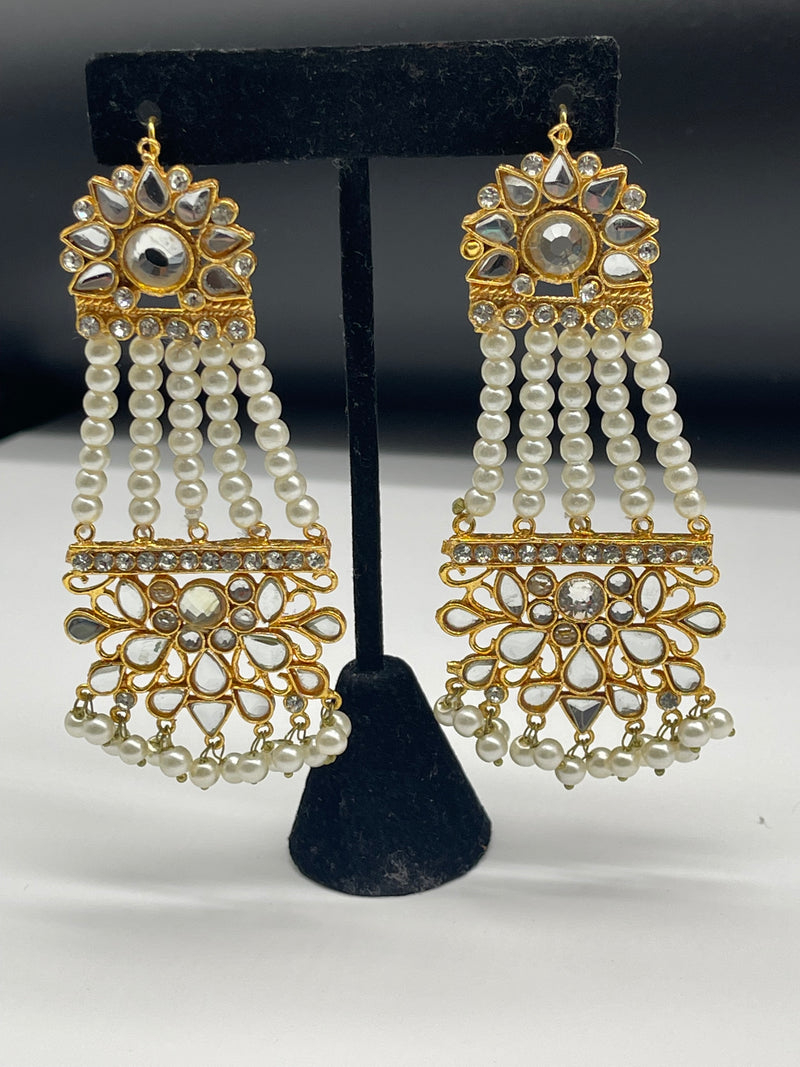 Golden Earrings with White Pearls - Earrings by GTA Desi Store