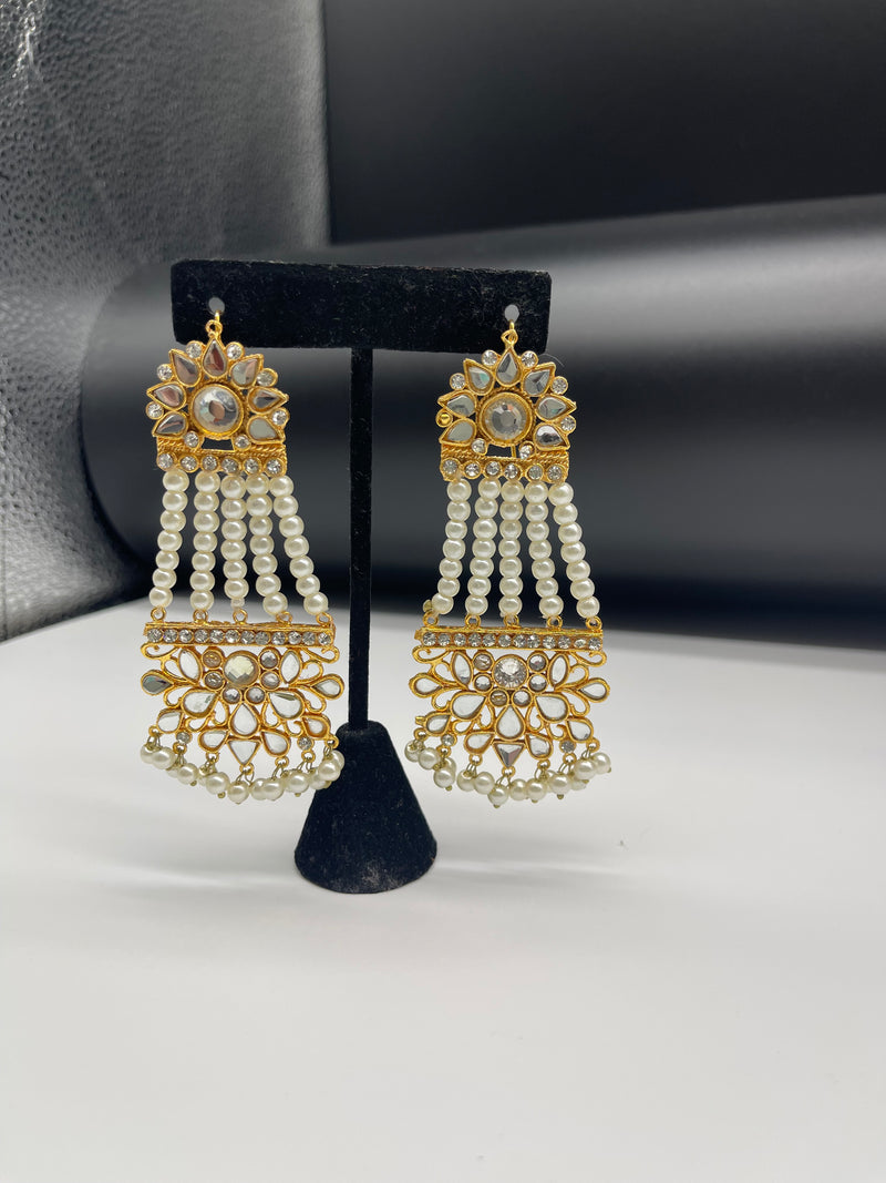 Golden Earrings with White Pearls - Earrings by GTA Desi Store