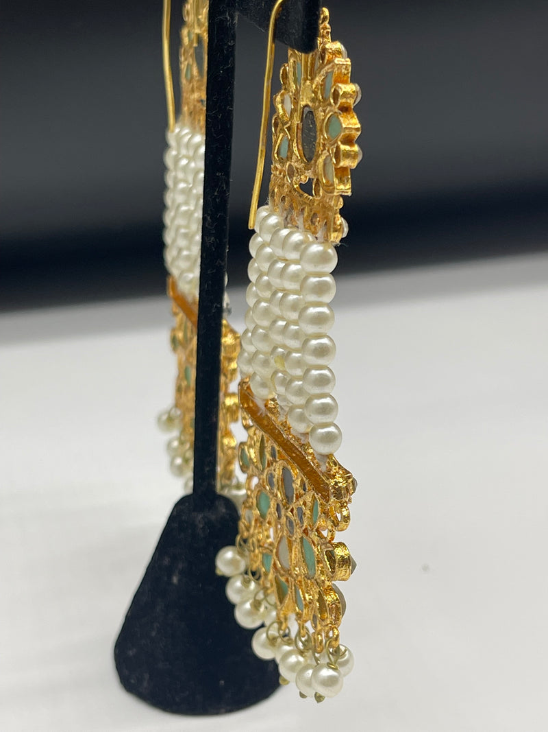 Golden Earrings with White Pearls - Earrings by GTA Desi Store