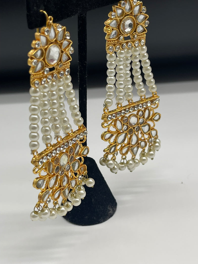 Golden Earrings with White Pearls - Earrings by GTA Desi Store