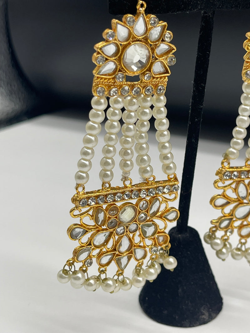 Golden Earrings with White Pearls - Earrings by GTA Desi Store