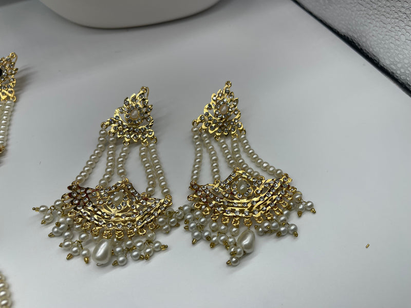 Party Wear Gold with Pearls Traditional Earring - Earrings by GTA Desi Store