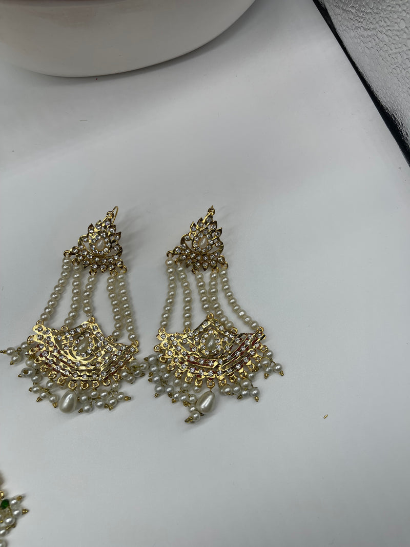 Party Wear Gold with Pearls Traditional Earring - Earrings by GTA Desi Store