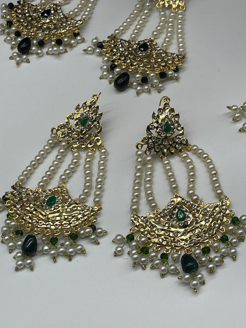 Party Wear Gold with Pearls Traditional Earring - Green - Earrings by GTA Desi Store