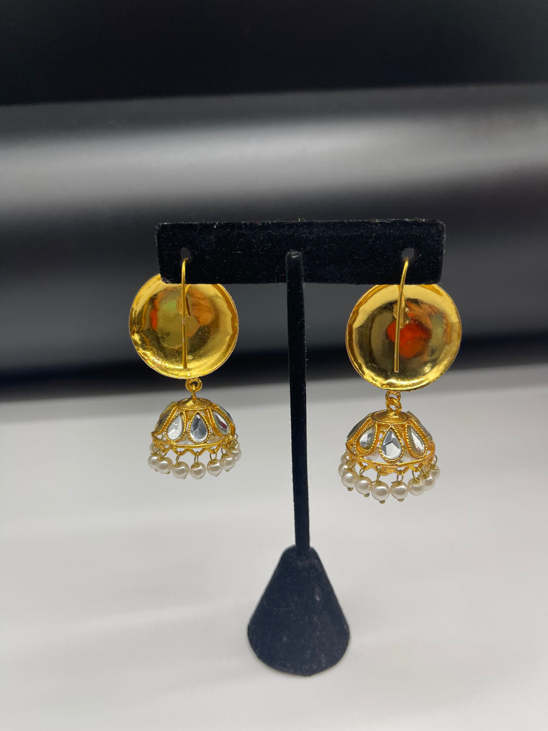 Gold Jhumka Style Earrings with White Pearls - Earrings by GTA Desi Store